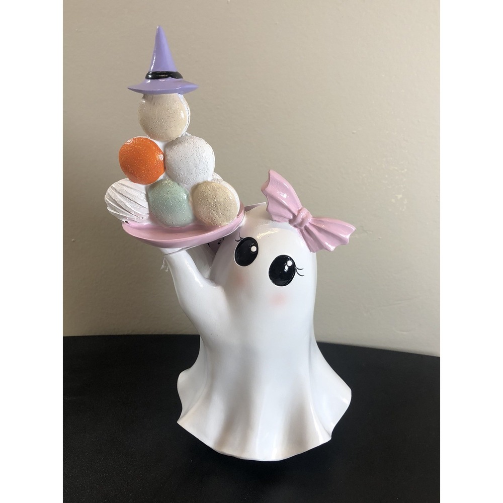 Whimsical Ghost Figurine with Ice Cream &‎ Witch Hat Halloween Tabletop Decor - Picture 2 of 4